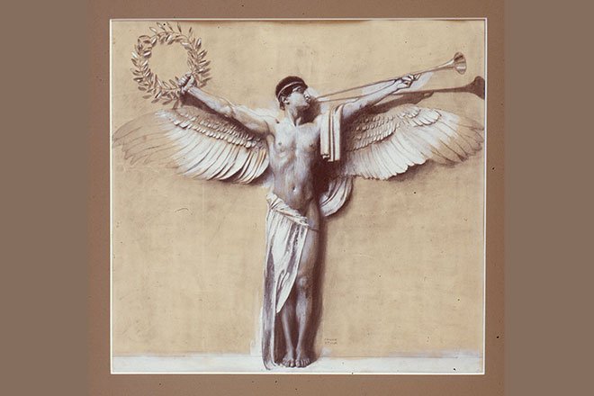 Franz von Stuck: Siegergenius, Mischtechnik auf Papier, 1889.