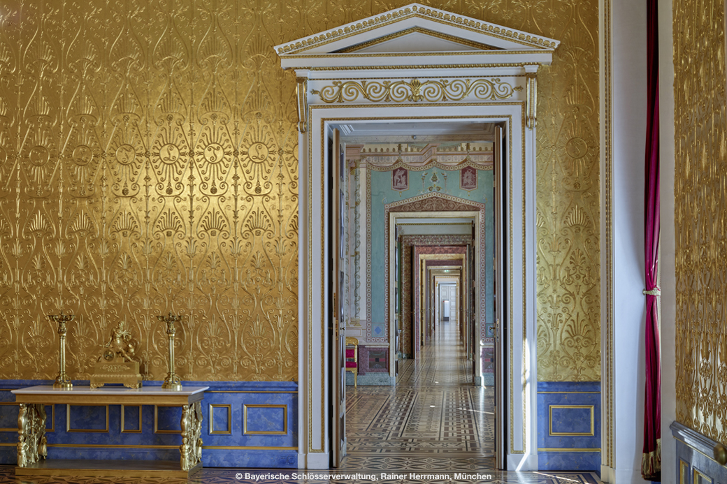 Residenz München, Königsbau, Enfilade, vom Thronsaal der Königin, R. 118-127 (nach Osten), nach der Renovierung 2018