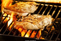 Taverna Kymata, Grilled Chicken, Photograph of two chicken filets on the barbecue