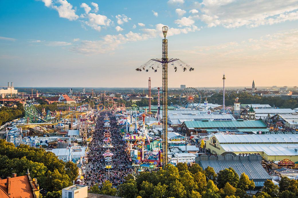 MUNICH, GERMANY - 22 SEPTEMBER 2017: Aerial view of Oktoberfest from St. Paul Cathedral, © Adobe Stock, anahtiris, #173790421