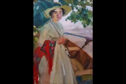 Kunst braucht Luft Scholle Dachau, Adolf Höfer Dame beim Ruderboot um 1910 – Ausstellung Kunst braucht Luft Gemäldegalerie Dachau, TT_09_26_Gemaeldegalerie_Dachau_Fueller_Hoefer-Dame-am-Kahn-725x1024_LP_1040x693