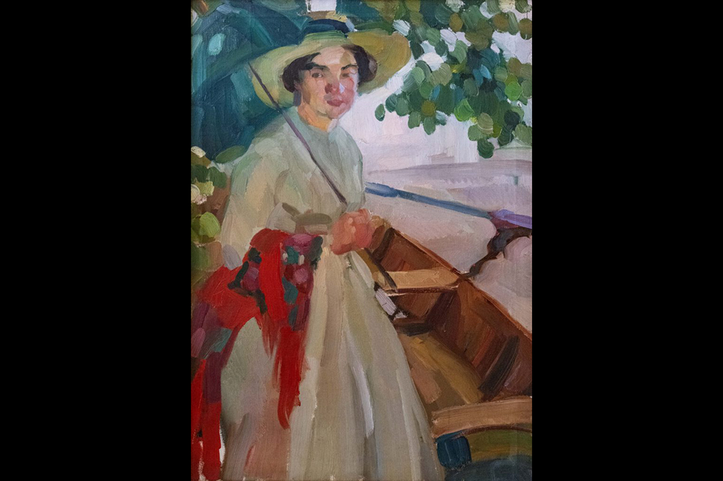 Kunst braucht Luft! – Die Scholle in Dachau Adolf Höfers „Dame beim Ruderboot“ von etwa 1910 gehört zu den Werken im Umfeld der Ausstellung "Kunst braucht Luft!" in der Gemäldegalerie Dachau.